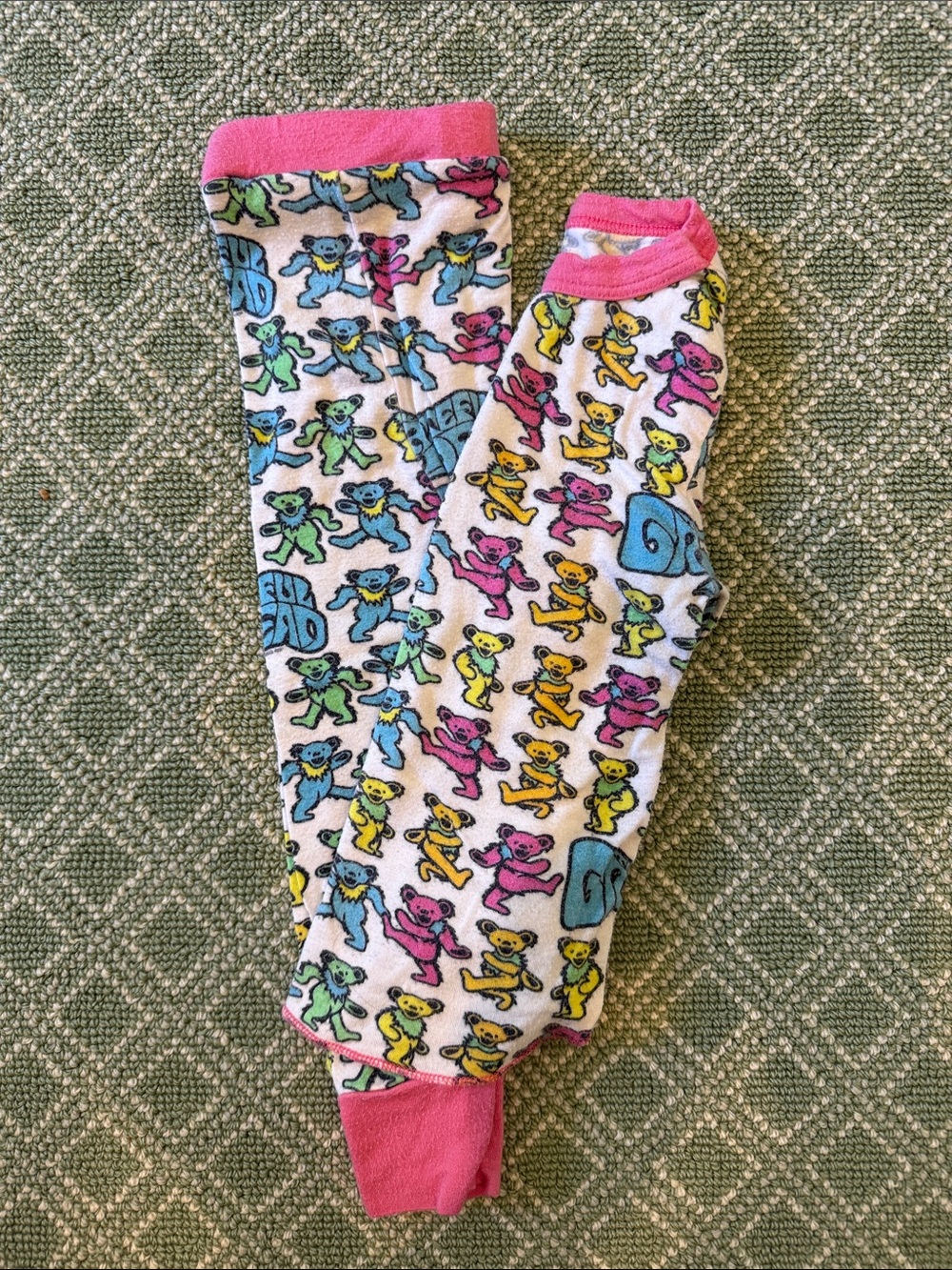 Rowdy Sprout Kids Pajama Set with Pink Trim and Multicolor Dancing Bear Print